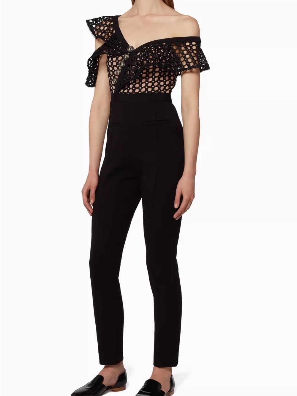 Self Portrait Black Lace Frill Jumpsuit